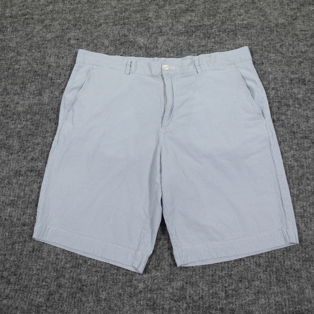 Lacoste Shorts Mens 36 Blue Check Seersucker Preppy Golf Casual Flat Front Chino